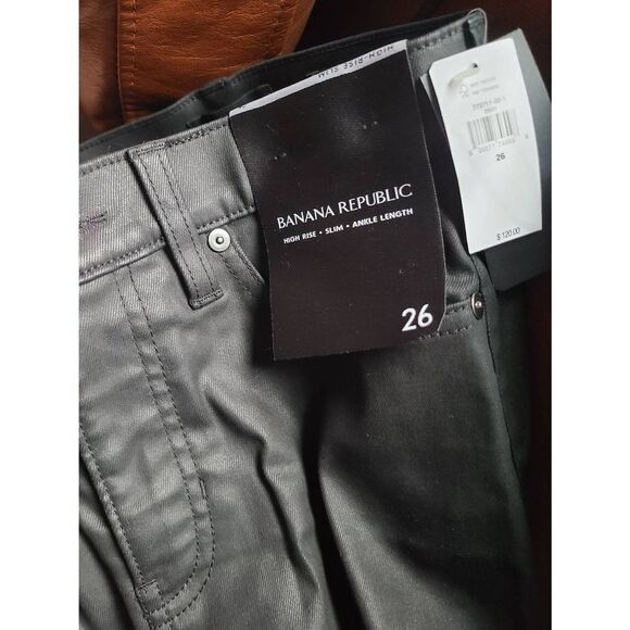 Banana republic high rise slim ankle length jeans leather look 26 NWT - Picture 2 of 3